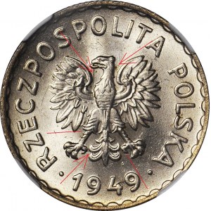 1 złoty 1949, MN, DESTRUKT, DUCH ORŁA na rewersie