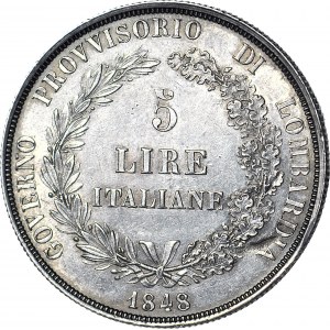 Włochy, Prowizoryczny Rząd Rewolucyjny, 5 lirów Mediolan 1848-M
