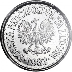 RR-, 1 złoty 1982, szeroka data, DROBNA SKRĘTKA, PROOFLIKE