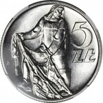 5 złotych 1958, Rybak, wąska 8, delikatne lustro w tle