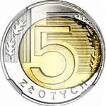 R-, 5 złotych 2015, DESTRUKT - rozlany rdzeń na rewersie