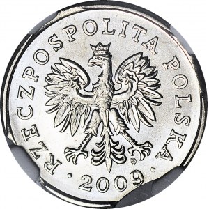 RRR-, 1 złoty 2009, DESTRUKT, poczwórny błąd wykrojnika, menniczy