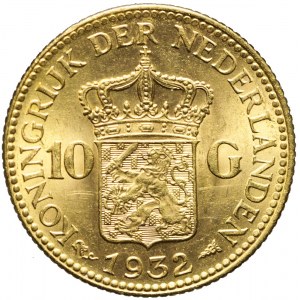 Holandia, 10 guldenów 1932, Wilhelmina, piękne