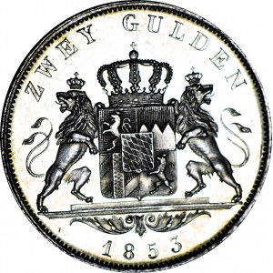 Niemcy, Bayern, Maksymilian II, 2 guldeny 1853, PROOFLIKE