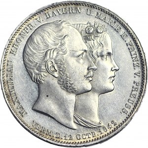 Niemcy, Bayern, Ludwik I, 2 talary (3 1/2 guldena) 1842, zaślubiny księcia Maksymiliana z księżniczką pruską Marią