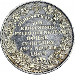 Niemcy, Brema miasto, Talar 1864, otwarcie nowej giełdy w Bremie, NAKŁAD 5.000 szt.!!!