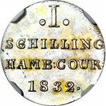 Niemcy, Hamburg, 1 Schilling 1832 HGK, wyśmienite