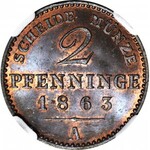 Niemcy, Prusy, Wilhelm I, 2 fenigi 1863 A, Berlin, wyśmienite