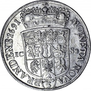 Niemcy, Brandenburgia-Prusy, Fryderyk III, 2/3 talara (gulden) 1691 ICS, piękny