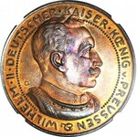 Niemcy, Prusy, Wilhelm II, 3 marki 1913 PRÓBA, Karl Goetz, lustrzane