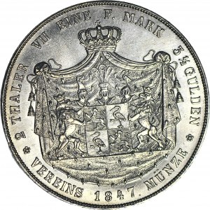 Niemcy, Reuss, 2 talary (3 1/2 guldena) 1847 A, rzadkie i piękne