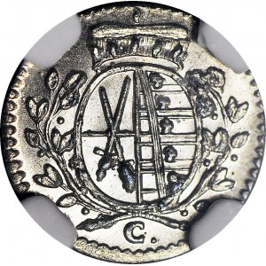 Niemcy, Saksonia, Fryderyk August III, 1 fenig 1765 C, Drezno, wyśmienity