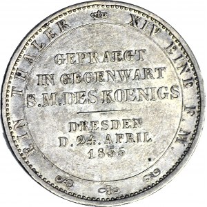 Niemcy, Saksonia, Jan V, Talar 1855, Drezno, NAKŁAD 5250szt.!!!