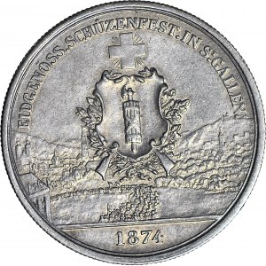 Szwajcaria, 5 franków 1874, St. Gallen, Talar strzelecki