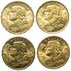 Szwajcaria, Zestaw czterech złotych monet 20 franków