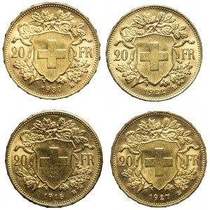 Szwajcaria, Zestaw czterech złotych monet 20 franków