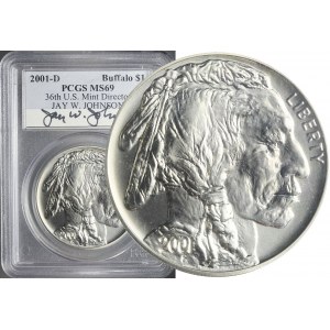 Stany Zjednoczone Ameryki (USA), 1 dolar Bizon, 2001 Denver, srebro