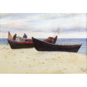 Soter JAXA MAŁACHOWSKI (1867-1952), Rybacy z sieciami na brzegu, 1925