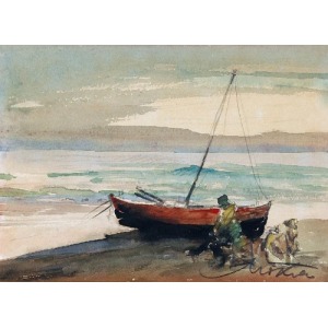 Marian MOKWA (1889-1987), Pejzaż nadmorski z rybakiem