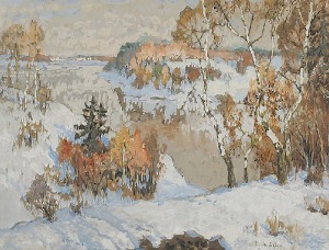 Konstantin Ivanovich GORBATOV (1876-1945), Pejzaż zimowy z brzozami
