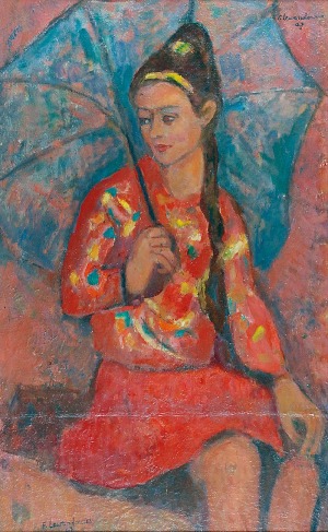 Florian LEWANDOWICZ-OJCIEC JULIAN (1912-1997), Kobieta z parasolką