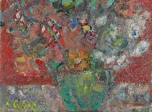 Jan CYBIS (1897-1972), Kwiaty w zielonym naczyniu, 1948-1962