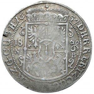 Prusy Książęce, Fryderyk Wilhelm, ort 1657, Królewiec, bardzo rzadka odmiana 18 ℓℓ ∙N∙ B∙