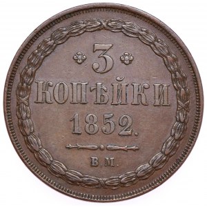 Zabór rosyjski, Mikołaj I, 3 kopiejki 1852 BM, Warszawa