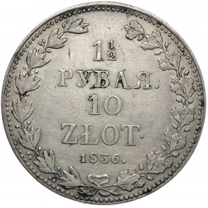 Zabór rosyjski, Mikołaj I, 1 1/2 rubla, 10 złotych 1836 MW, Warszawa