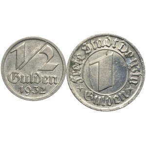 Wolne Miasto Gdańsk, 1/2 guldena 1932, gulden 1932, razem 2 szt.