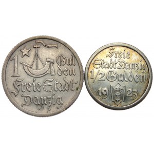 Wolne Miasto Gdańsk, gulden 1923, 1/2 guldena 1923, razem 2 szt.