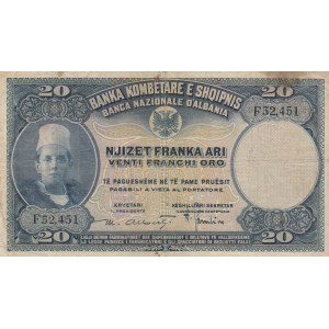 Albania , 20 Franka, 1926, FINE, p3a