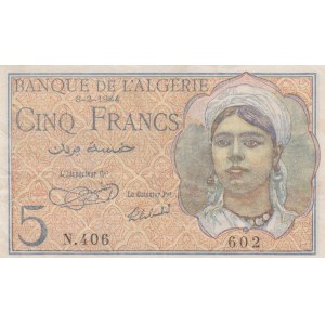 Algeria, 5 Francs, 1944, VF, p94a