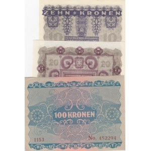 Austria, 10-20-100 Kronen , 1922,