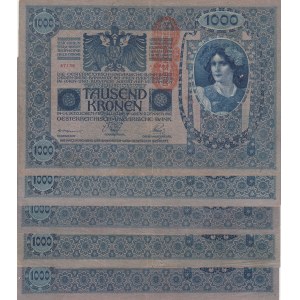 Austria, 1.000 Krone, 1902, Different conditions between FINE and VF, p8b, Total 5 banknotes