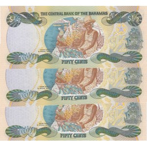 Bahamas, 50 Cents, 2001, UNC, p68, (Total 3 banknotes)