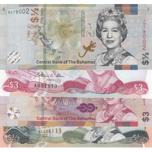 Bahamas, 50 Cents (2) and 3 Dollars (2), 1984/2018, UNC,  (Total 4 banknotes)
