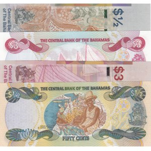 Bahamas, 50 Cents (2) and 3 Dollars (2), 1984/2018, UNC,  (Total 4 banknotes)