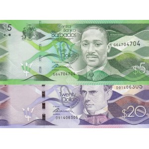 Barados, 5 Dollars and 20 Dollars, 2017, UNC, p74, p76, (Total 2 banknotes)