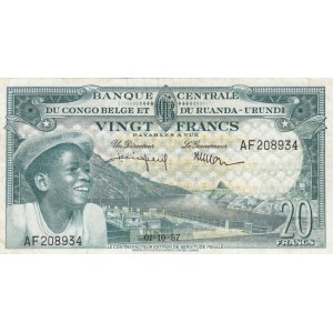 Belgium Congo, 20 Francs, 1957, XF, p31