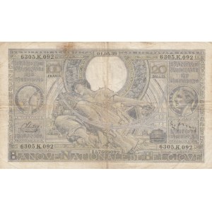 Belgium, 100 Francs or 20 Belgas, 1939, FINE, p107