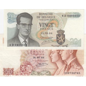 Belgium, 20 Francs and 50 Francs, 1964/1966, AUNC - UNC, p138, p139a, (Total 2 banknotes)