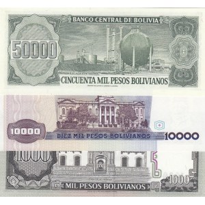 Bolivia, 1.000 Pesos Bolivianos, 10.000 Pesos Bolivianos and 50.000 Pesos Bolivianos, 1982/1984, UNC, p167, p169, p170, (Total 3 banknotes)