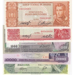 Bolivia, 50 Bolivianos, 100 Bolivianos, 1.000 Bolivianos, 10.000 Bolivianos and 50.000 Bolivianos, 1982/1984, UNC,  (Total 5 banknotes)