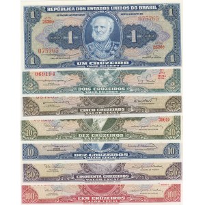 Brazil , 1 Cruzeiro, 2 Cruzeiros, 5 Cruzeiros, 10 Cruzeiros (2), 50 Cruzeiros and 100 Cruzeiros,  UNC,  (Total 7 banknotes)
