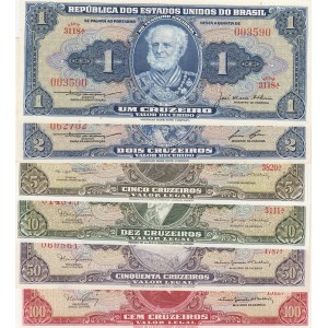 Brazil, 1 Cruzeiro, 2 Cruzeiros, 5 Cruzeiros, 10 Cruzeiros, 50 Cruzeiros and 100 Cruzeiros,  UNC,  (Total 5 banknotes)