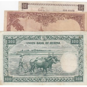 Burma , 1 Kyat, 50 Kyats and 100 Kyats, 1958, VF/XF, p49, p50, p51, (Total 3 banknotes)