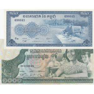 Cambodia, 100 Riels and 1.000 Riels, 1956/1972, UNC, p13, p17, (Total 2 banknotes)