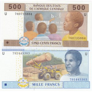 Central African States, 500 Francs and 1.000 Francs, 2002, UNC, p206Ue, p207Ue, (Total 2 banknotes)