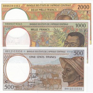 Central African States, 500 Francs, 1.000 Francs and 2.000 Francs, 1999, UNC, p101, p302f, p303f, (Total 3 banknotes)